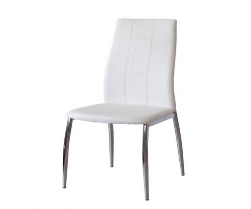 Imagen principal SILLA COMEDOR TAPIZADA CUADROS CENTRALES SIMIL PIEL BLANCO Y PATAS CROMO MOD.VERANIA 44X55X99