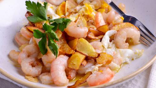 Imagen principal Huevos Rotos con Langostinos y Alioli